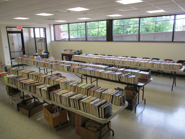 Tables full of books for sale.